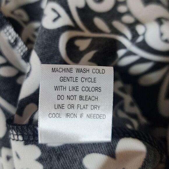 Isadora Dress Sz 8 Black White Paisley V Neck Jersey Knit Flare Midi Stretch - Picture 9 of 9